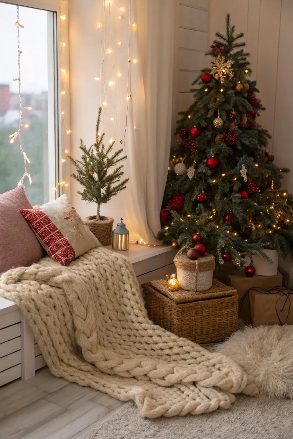 Textiles evoke a cozy ambiance, perfectly suited for the holiday season.