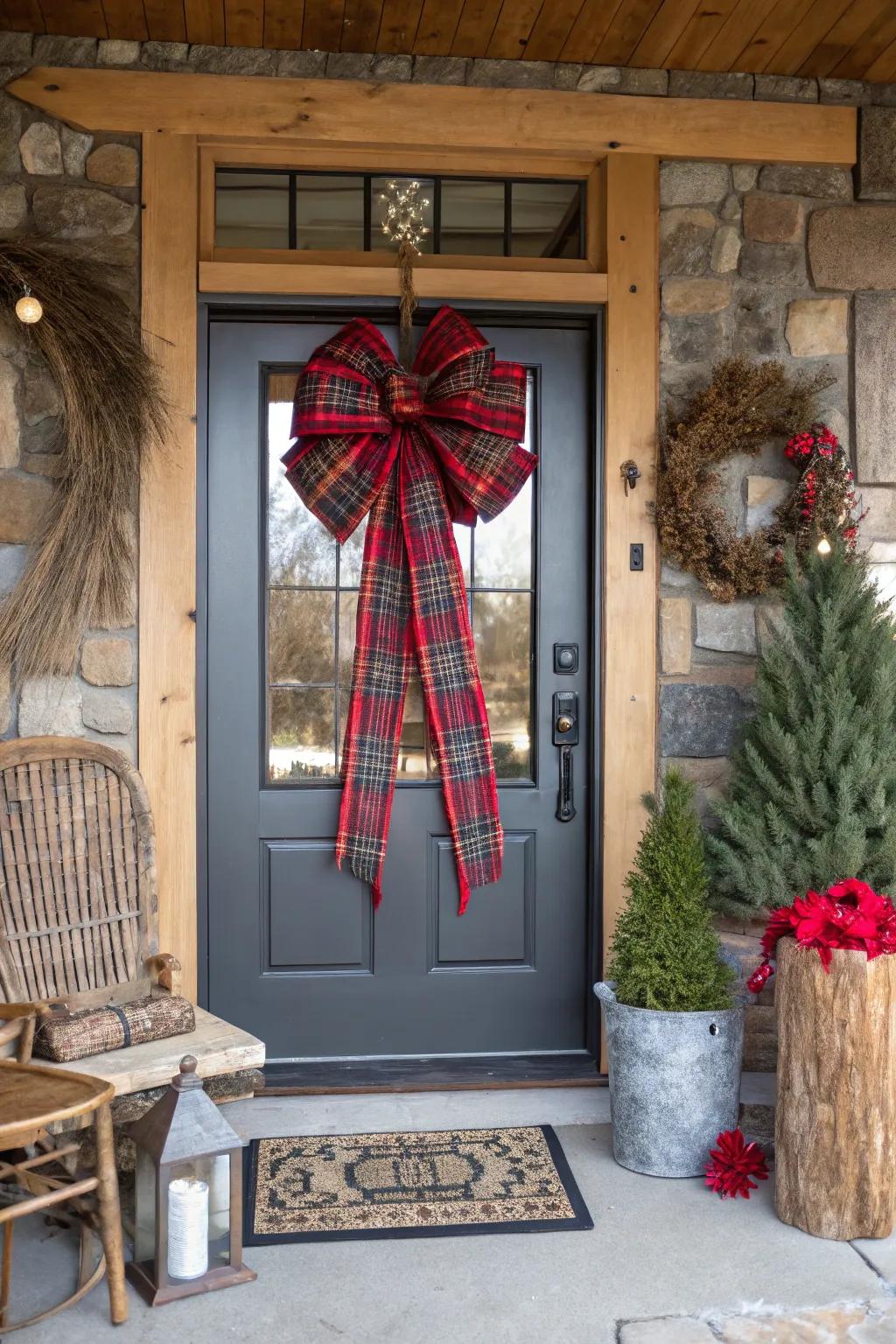 Cozy up your doorway with an appealing tartan bow.