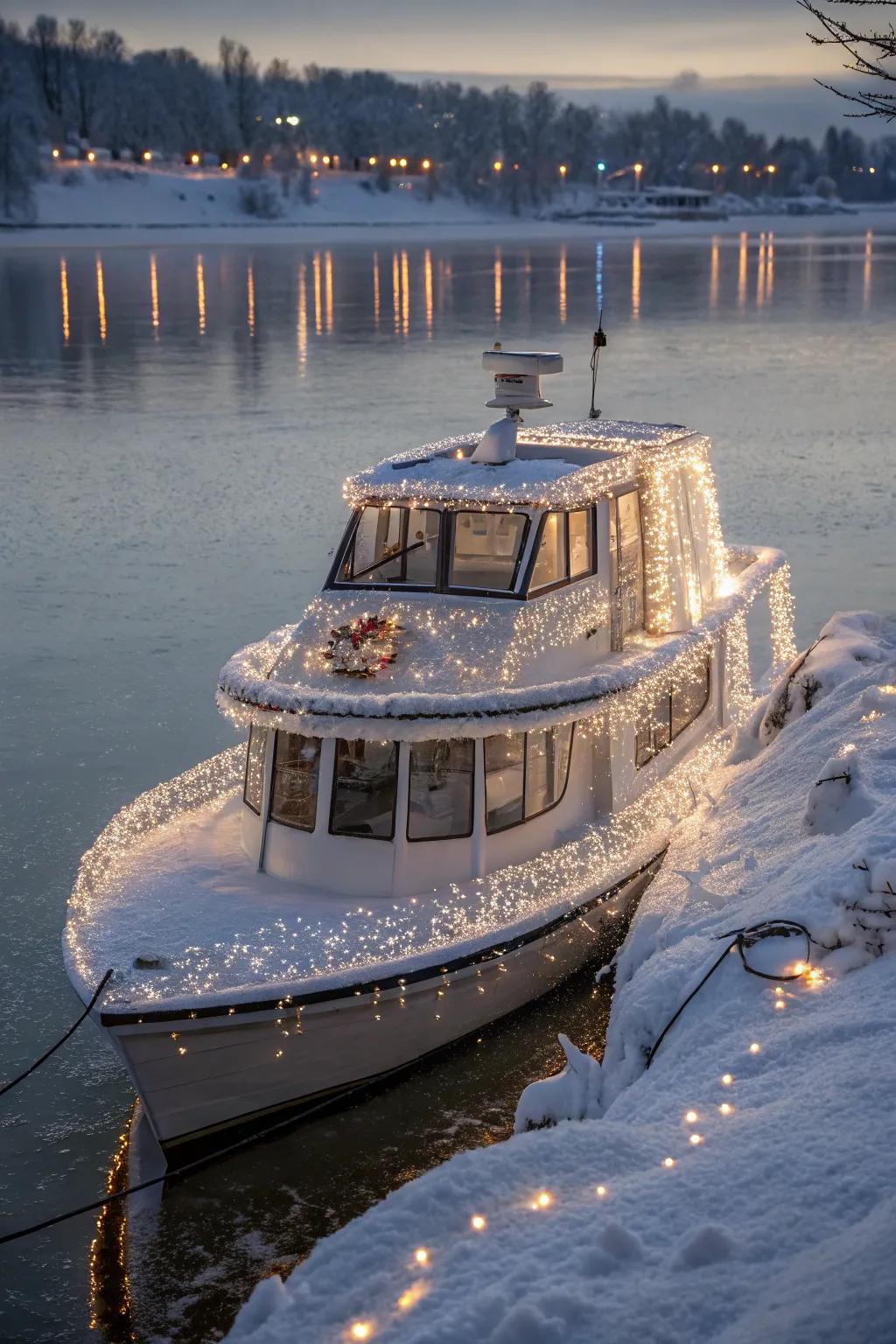 A bewitching winter wonderland on the water, filled with enchantment and snowflake accents.