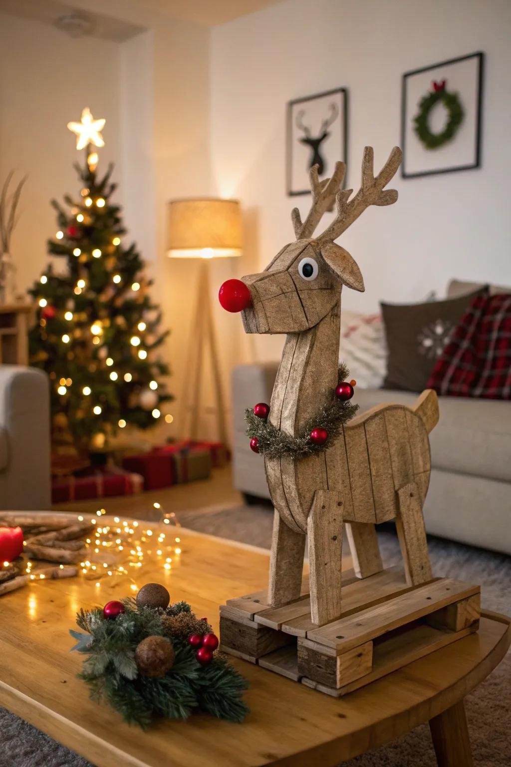 Incorporate woodland allure with a pallet reindeer.