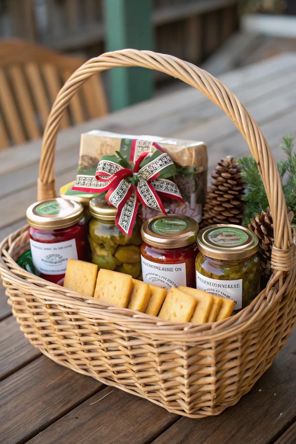 A gourmet present hamper showcasing a gherkin selection and delights.