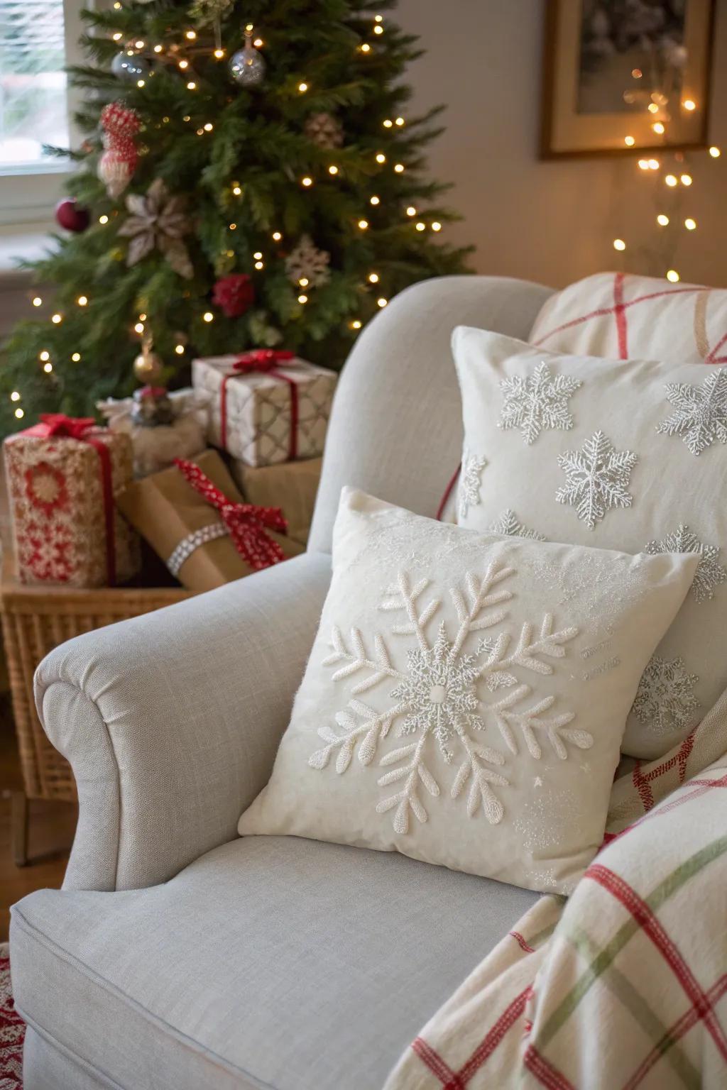 Snowflake patterns bring an element of wintry enchantment within.