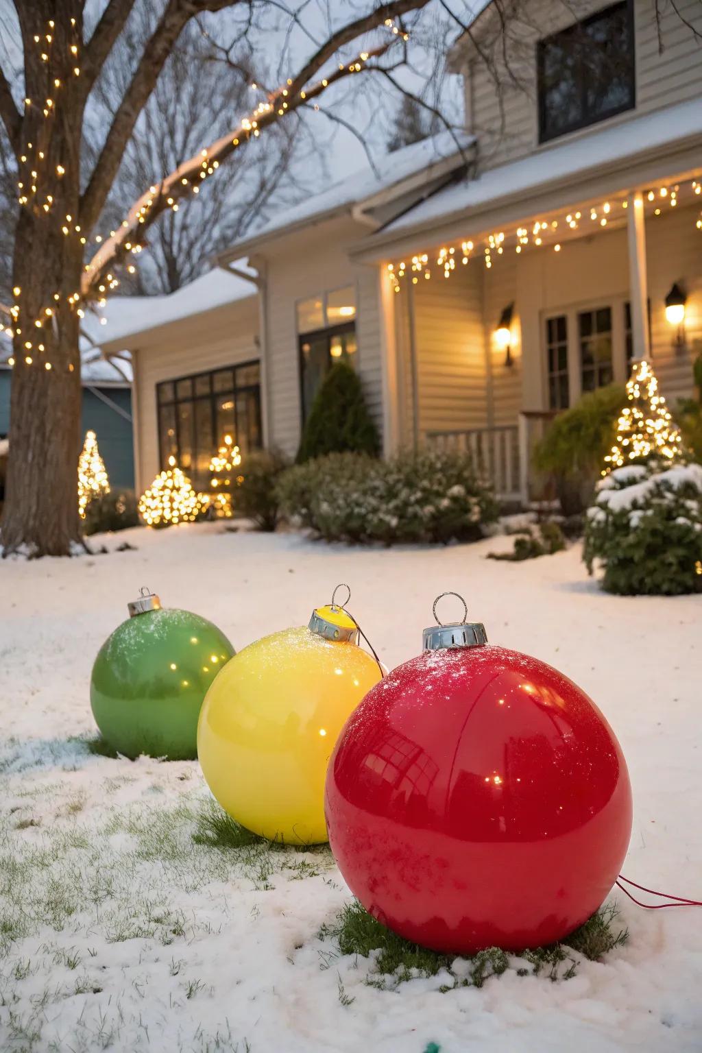 Oversized ornaments make a bold and festive declaration.