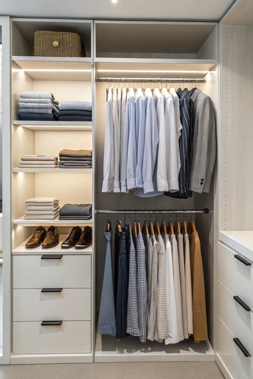 Slide-out rails add practicality and ease of access to any wardrobe.