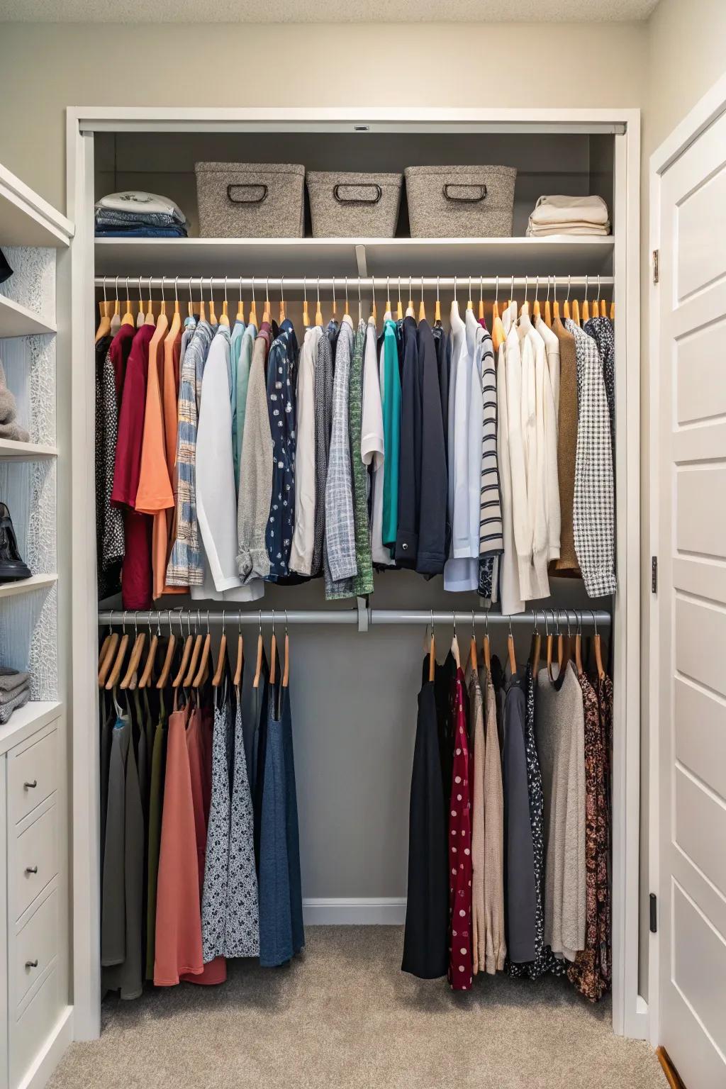 Hanging rods ensure your wardrobe remains organized and easily accessible.