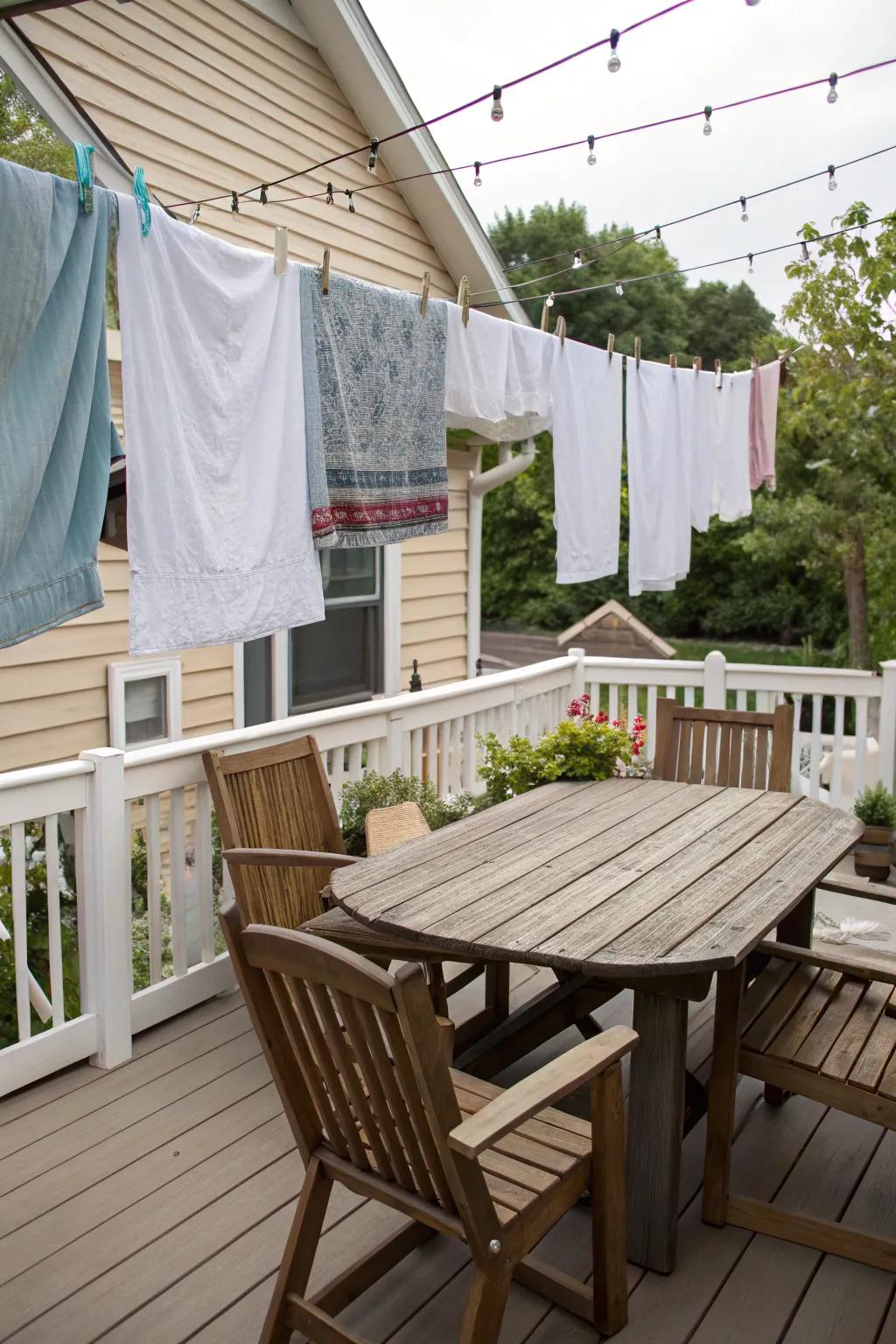 A clever and unobtrusive clothesline choice for veranda settings.