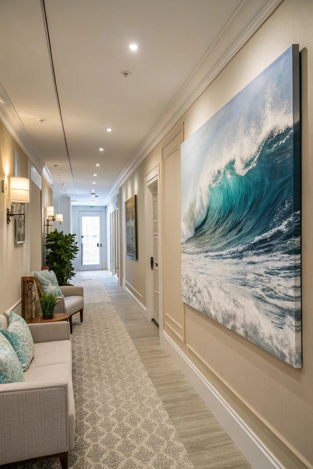 Ocean-themed decorations transport the sea indoors.