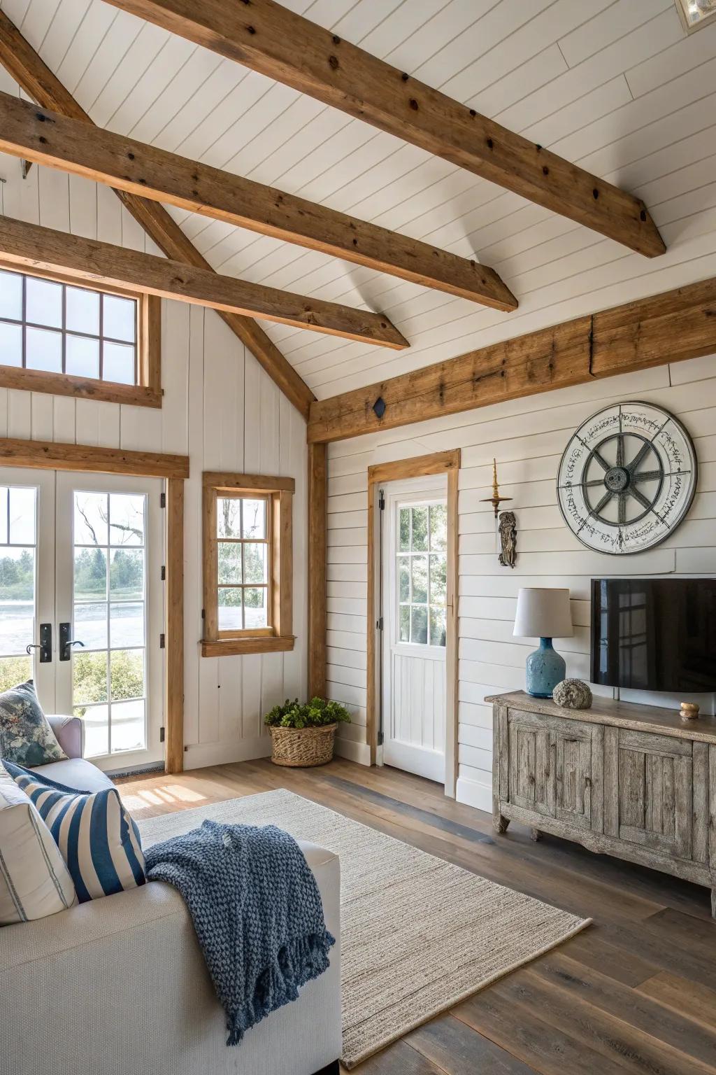Country-style elements ground the coastal farmhouse style with character and heritage.