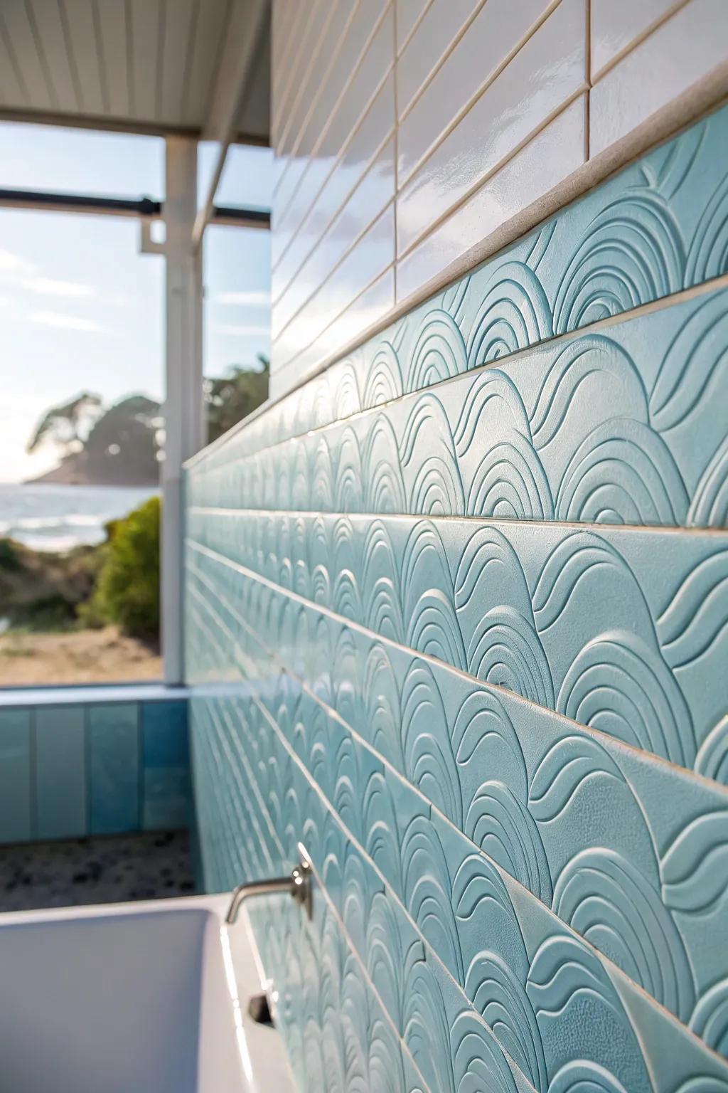 Bring the coast's tactile essence indoors with wave-like tiles.