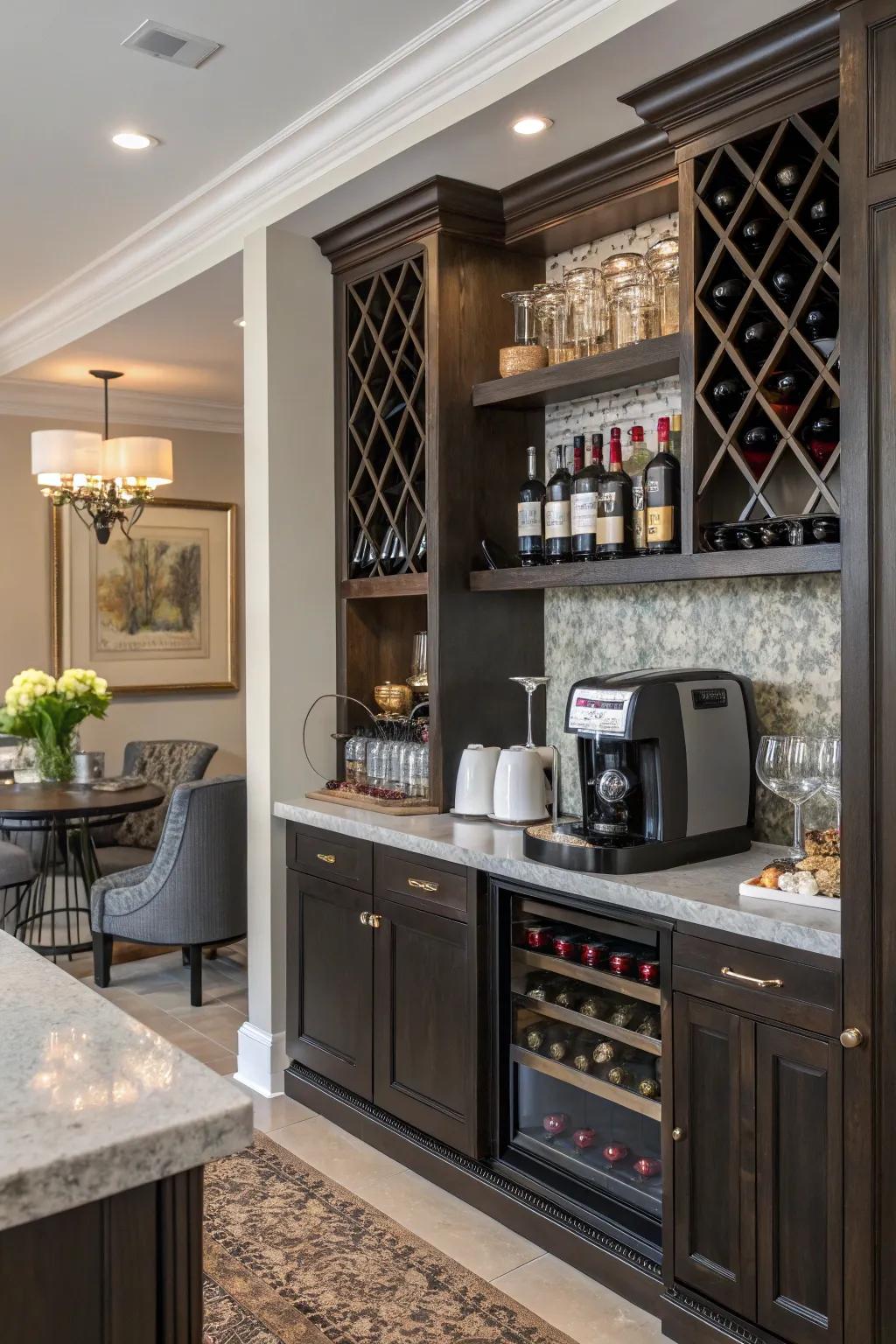 A designated beverage spot for aficionados of both coffee and wine.