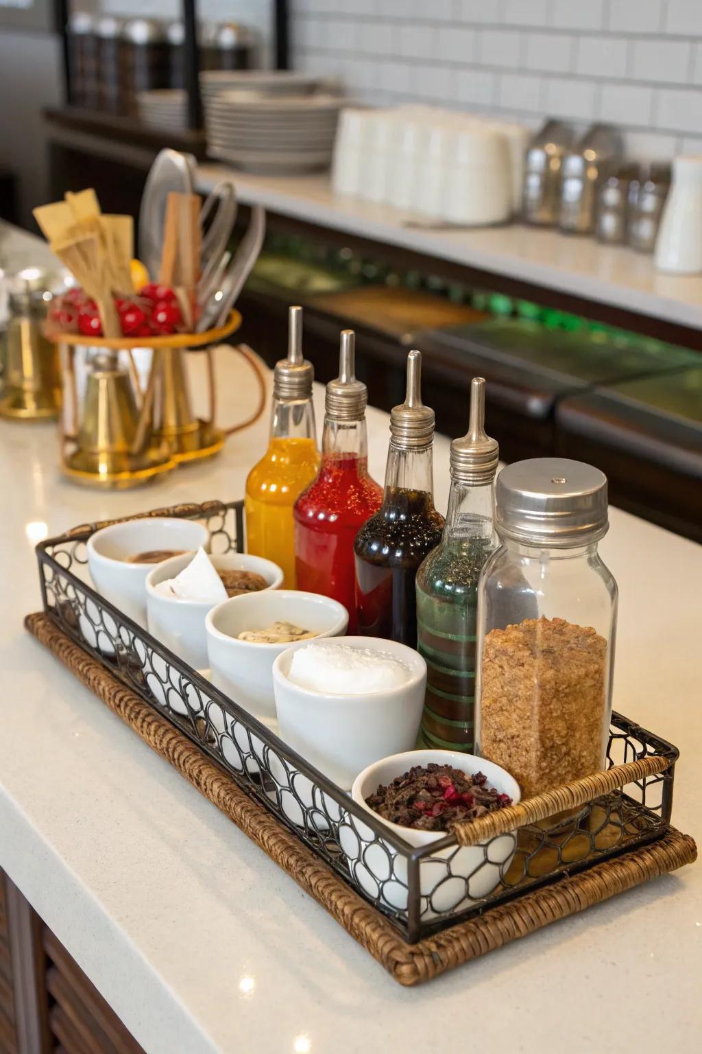 A classic platter maintains coffee must-haves arranged.