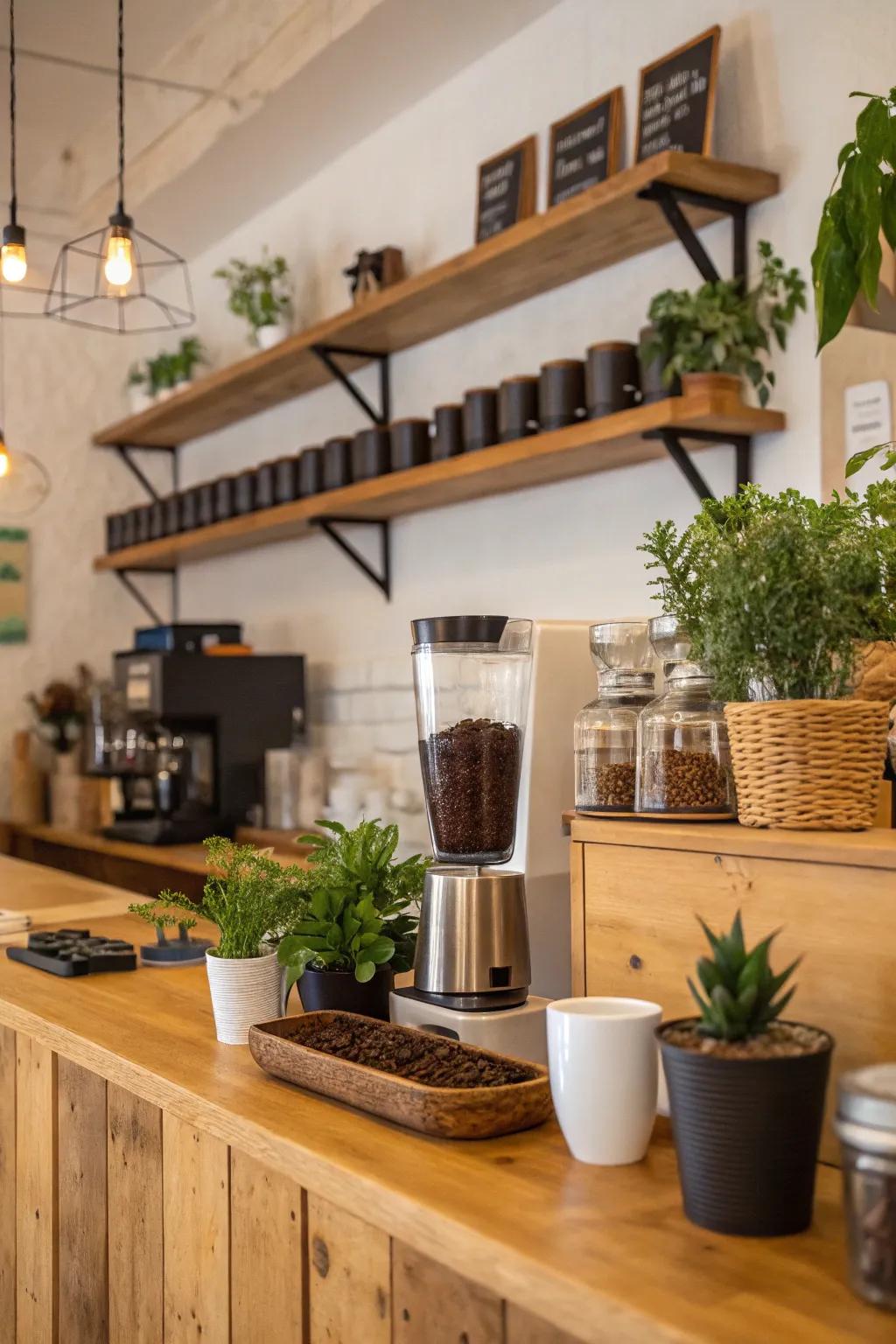 Vegetation breathes life into your coffee area.