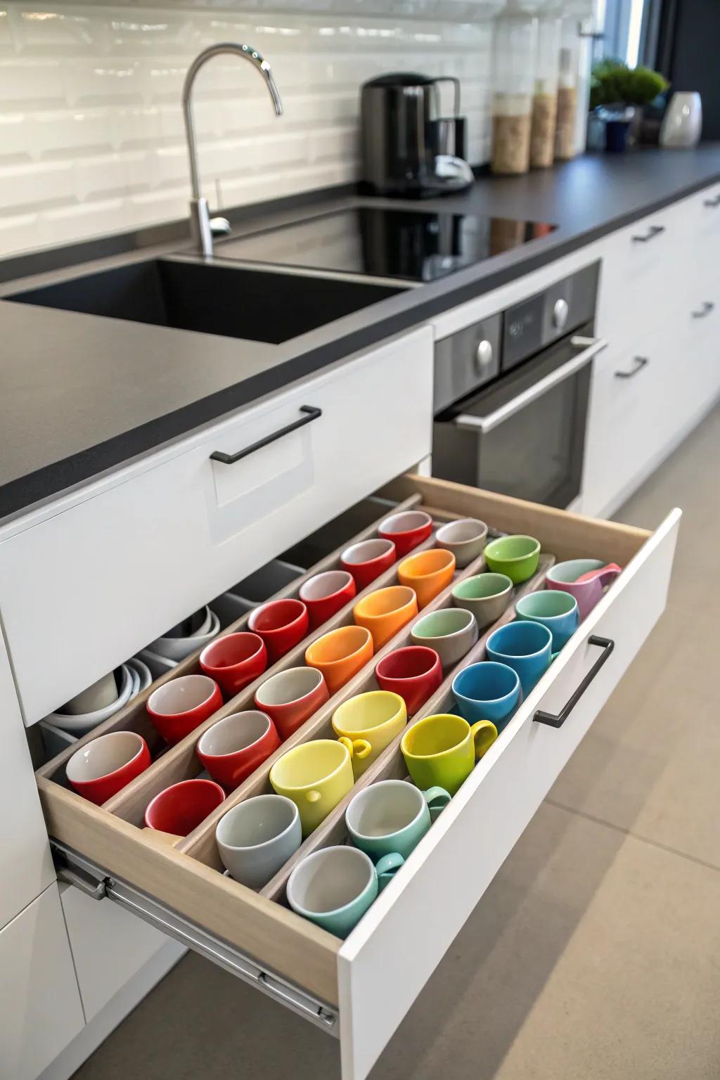 Mug storage lends a personal flair to your coffee drawer.