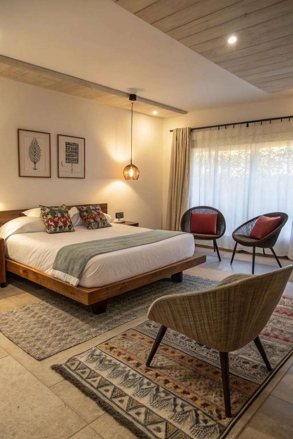 Feature furnishings make this bedroom genuinely memorable.