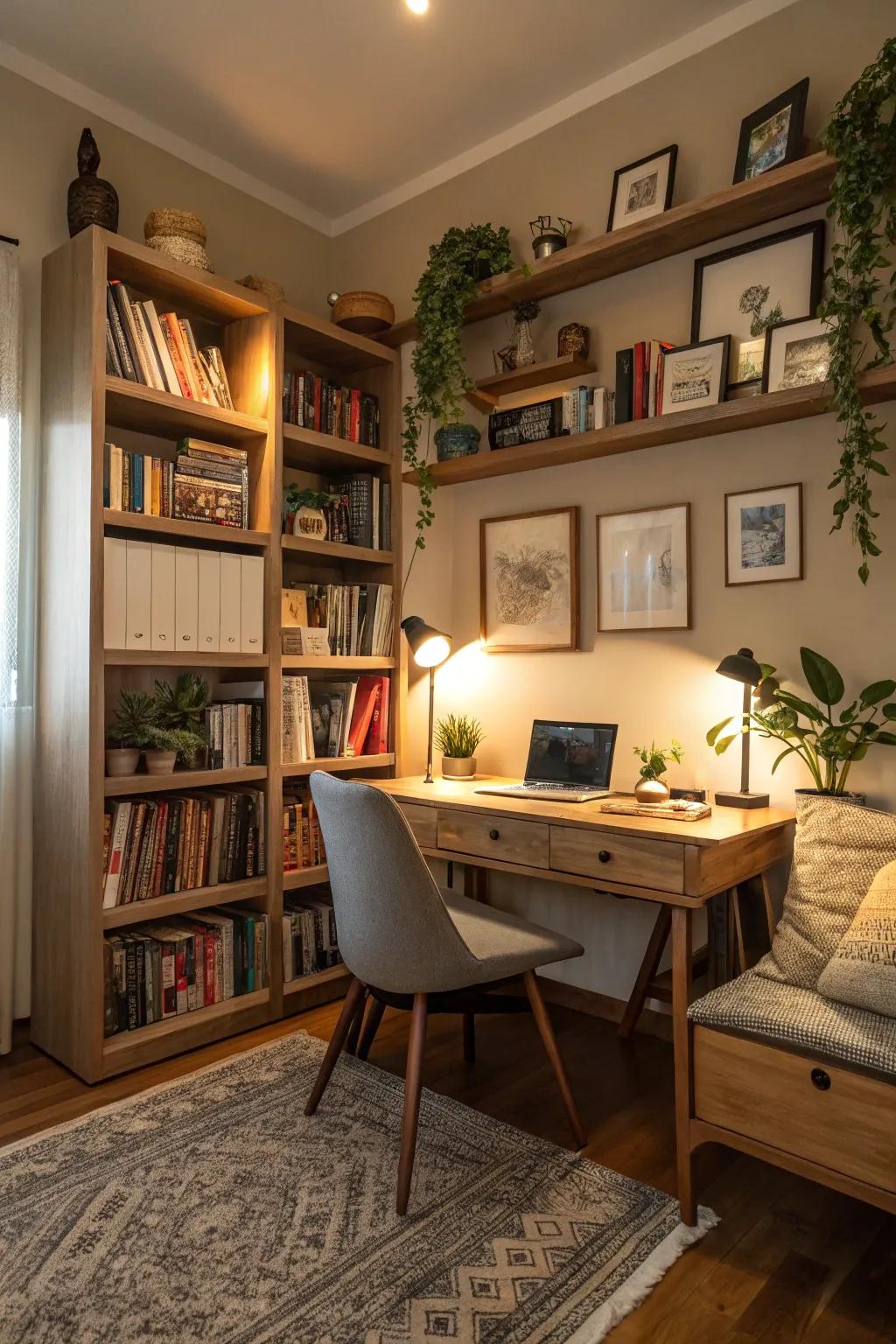 A comfortable corner workspace ideal for concentrated effort.