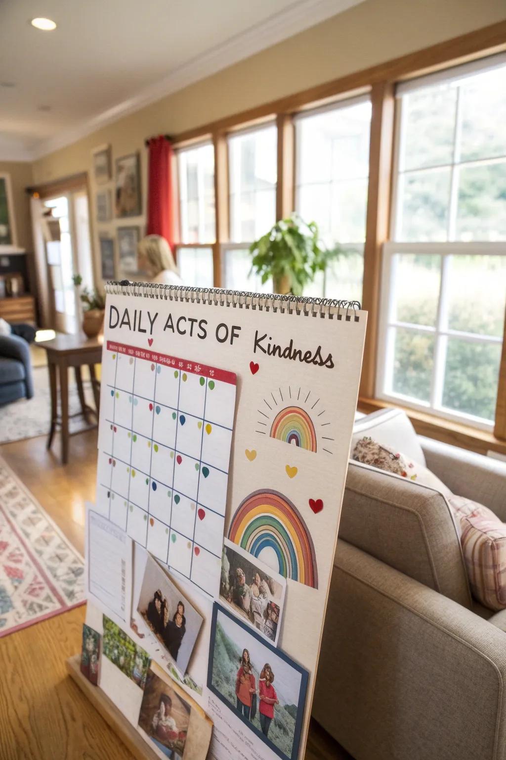 An interactive kindness schedule for daily motivation.