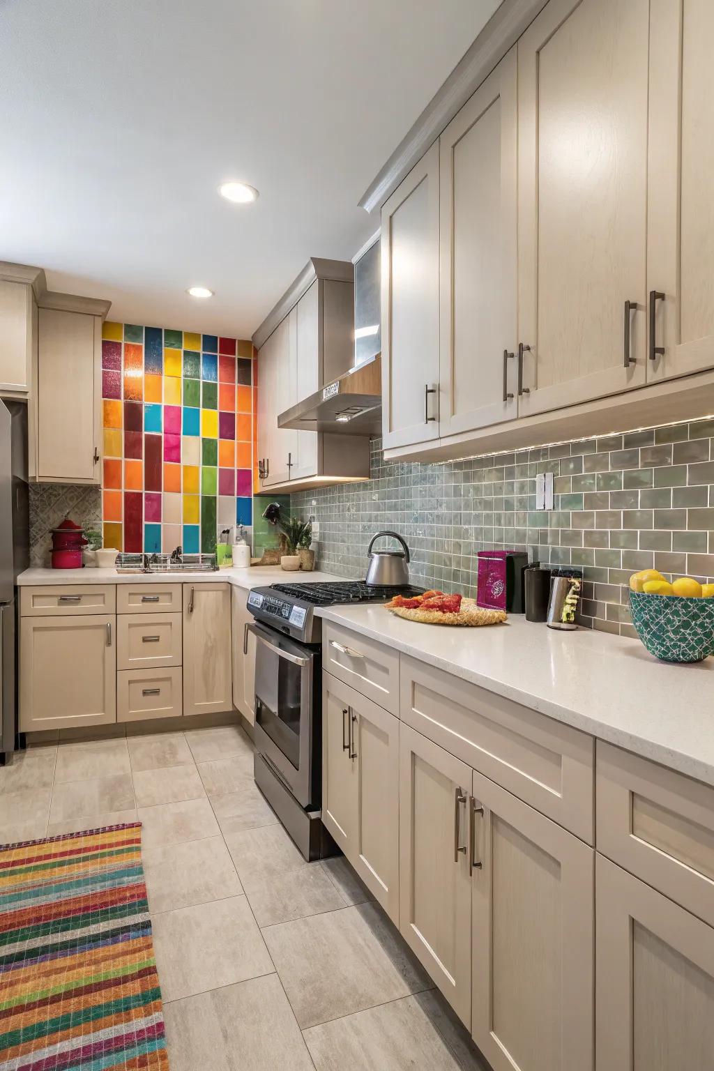 Striking color highlights add a touch of character to neutral kitchens.
