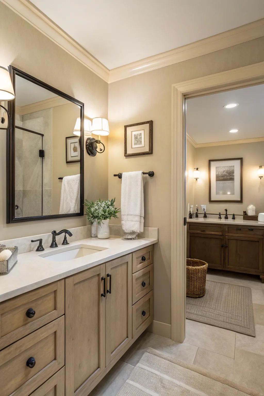 Calming toned bathroom with a soothing ambiance.