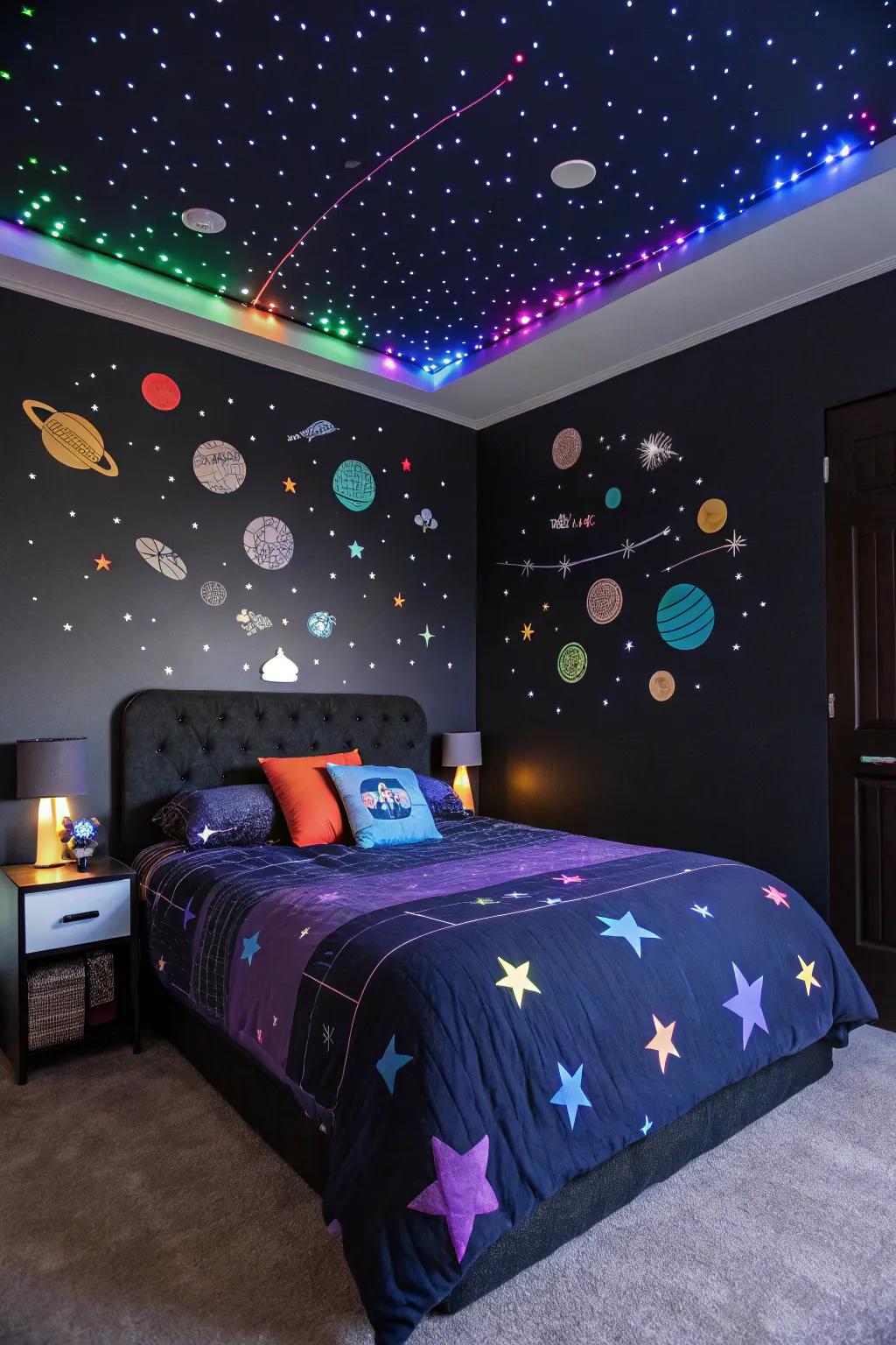 Space-themed beds alter your area into a starry cosmos.