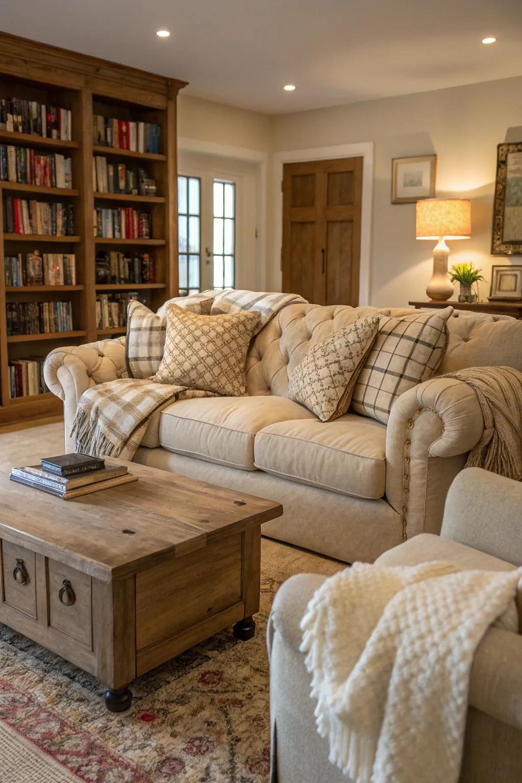 Soft seating creates a cozy and welcoming living room.