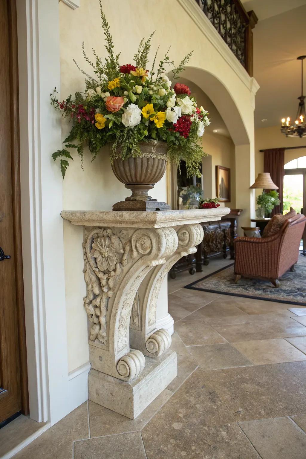 A console with supports crafts a sophisticated declaration in the hallway.