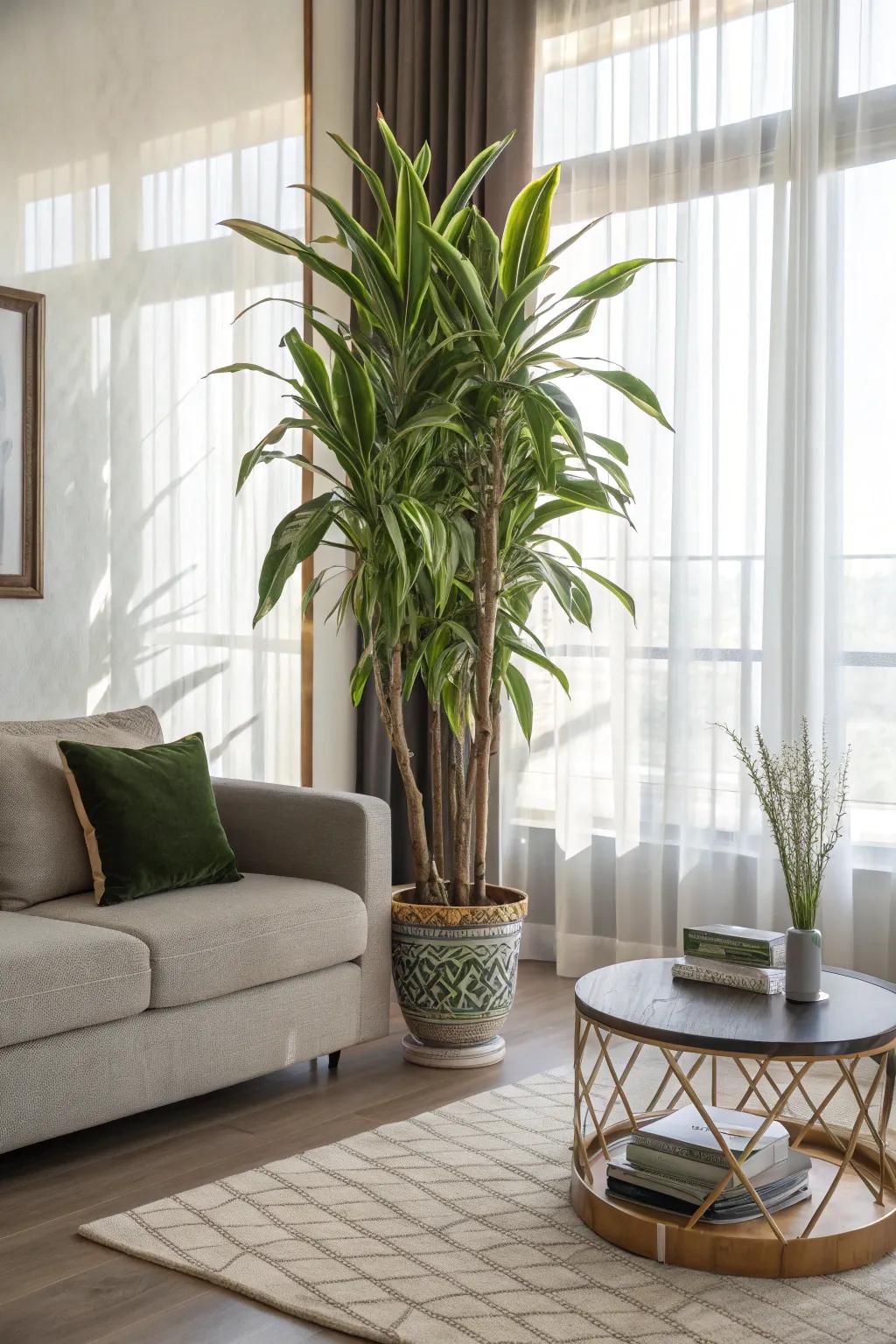 Invigorate corners by introducing a flourishing, attention-grabbing plant.