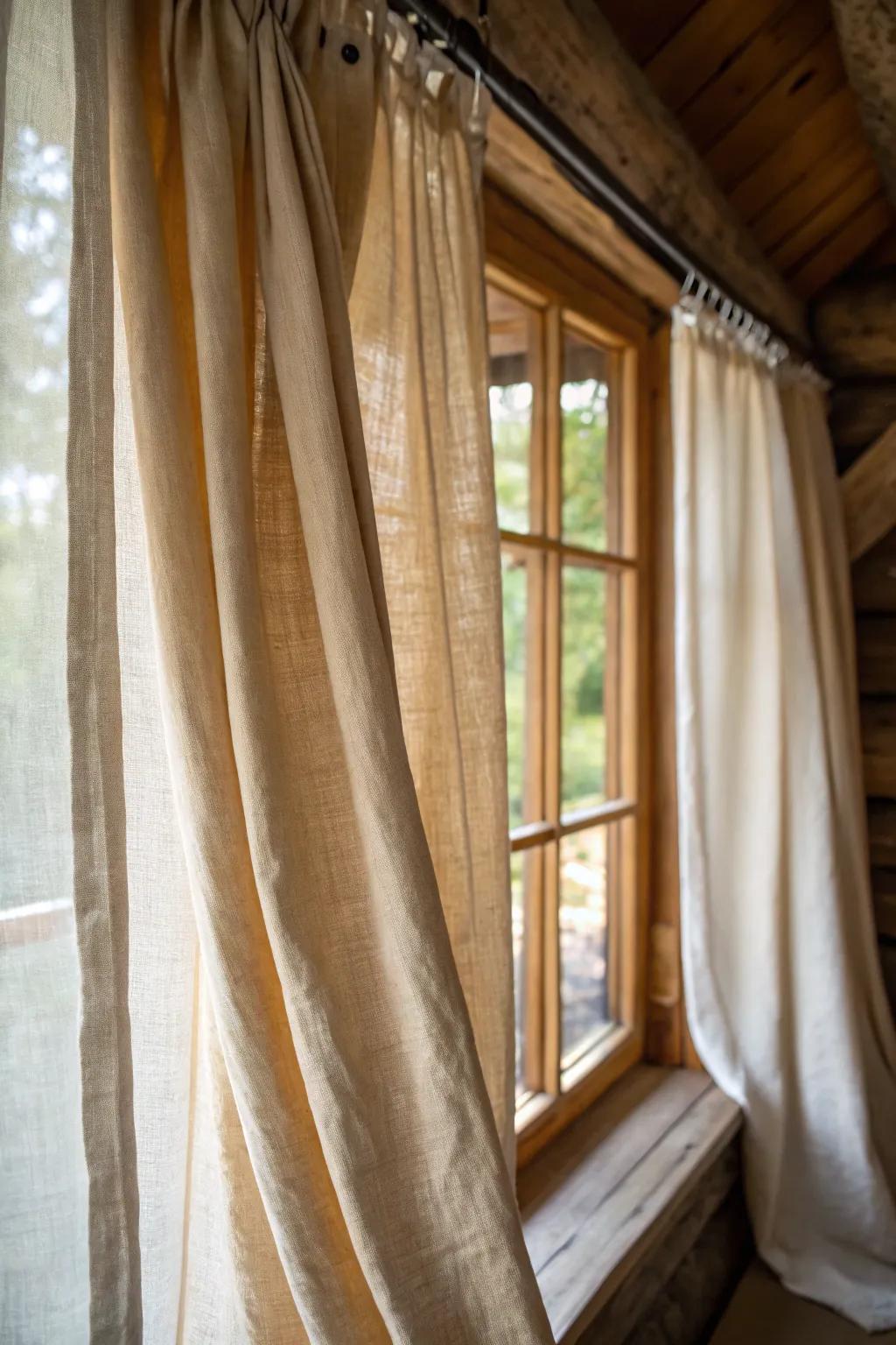 Linen curtains add organic and homey texture to cottage interiors.