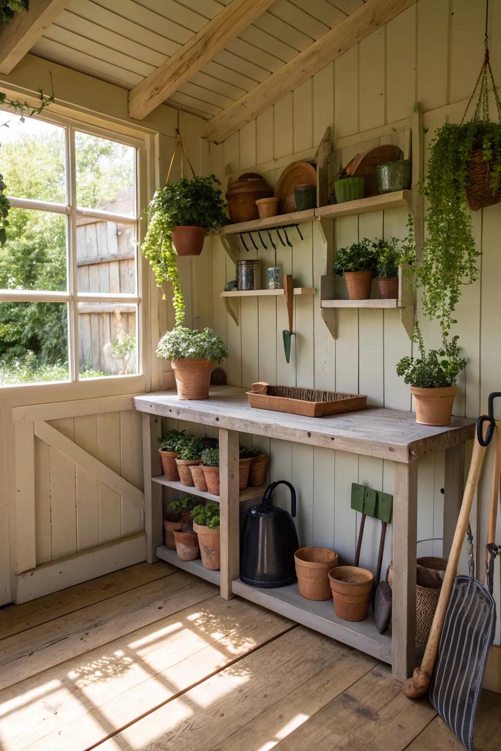 A gardener's paradise with every necessity at your fingertips.