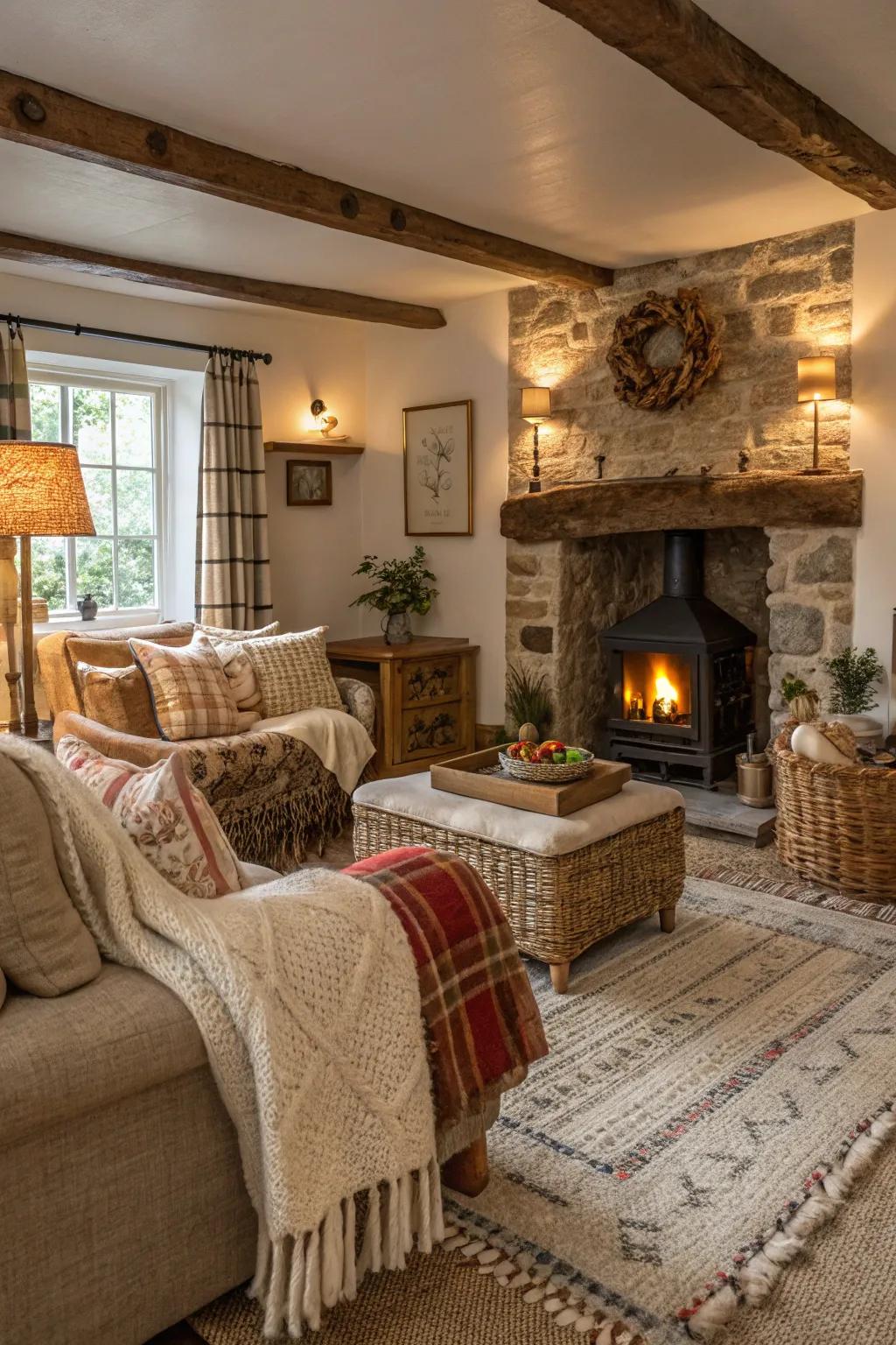 A snug lounge area featuring a blend of textures for a cozy sensation.