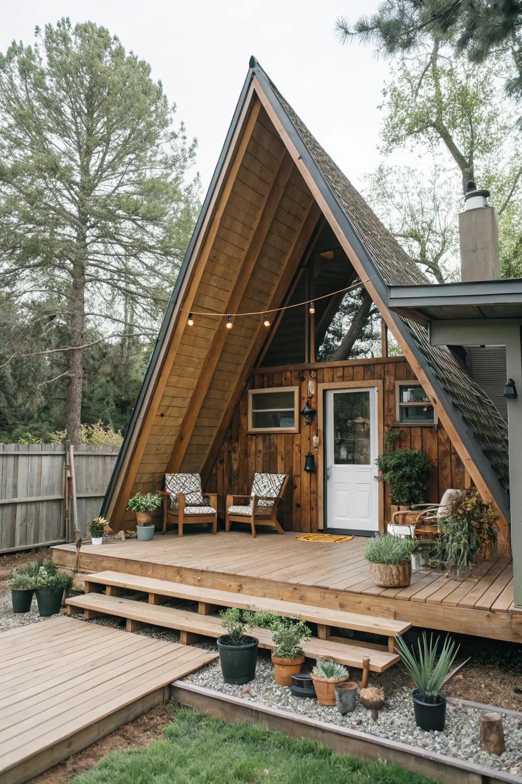 An angled structure delivers a natural escape feel, ideal for nature enthusiasts.