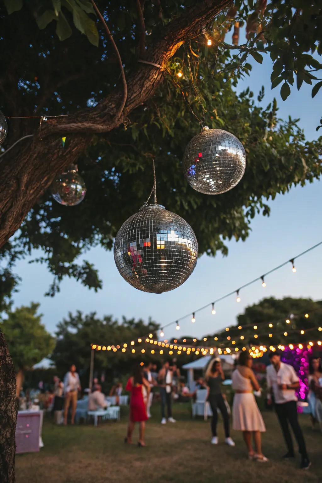 Bring a hint of glamour with disco orbs that sparkle under the night sky.