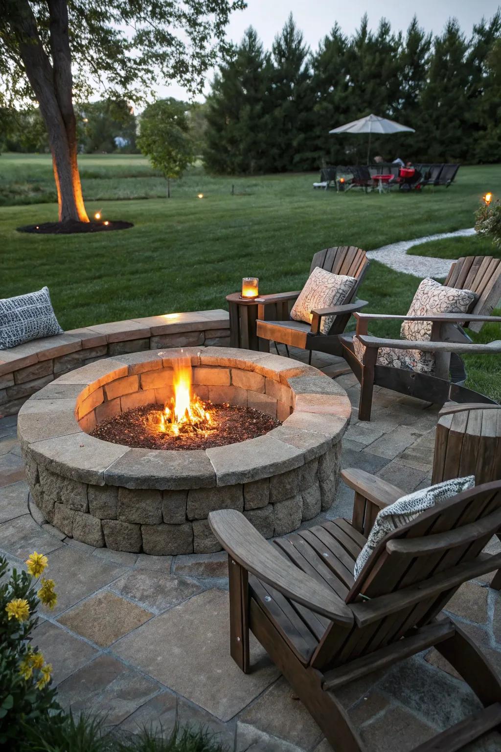 A fire feature creates an inviting gathering place.