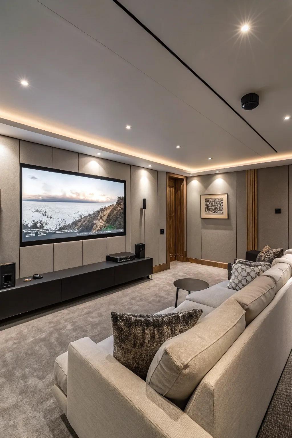 The centerpiece of your home cinema is a large screen.