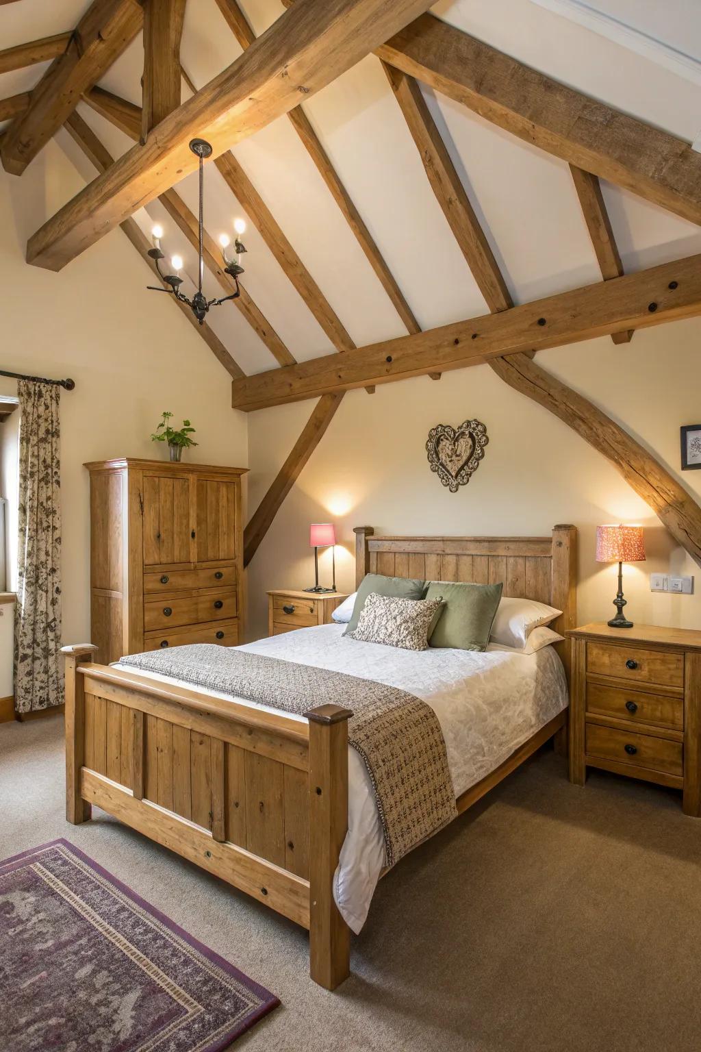 Wood accents enrich with rustic charm.