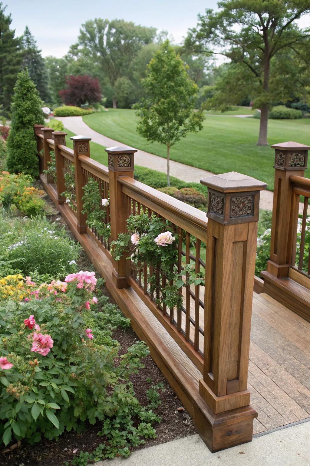 A tough Craftsman railing boasting solid chunky posts.