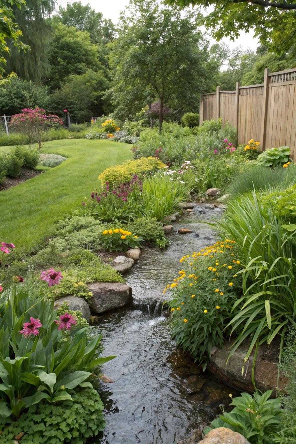 Abundant greenery infuses vibrancy and existence into your streamside environment.