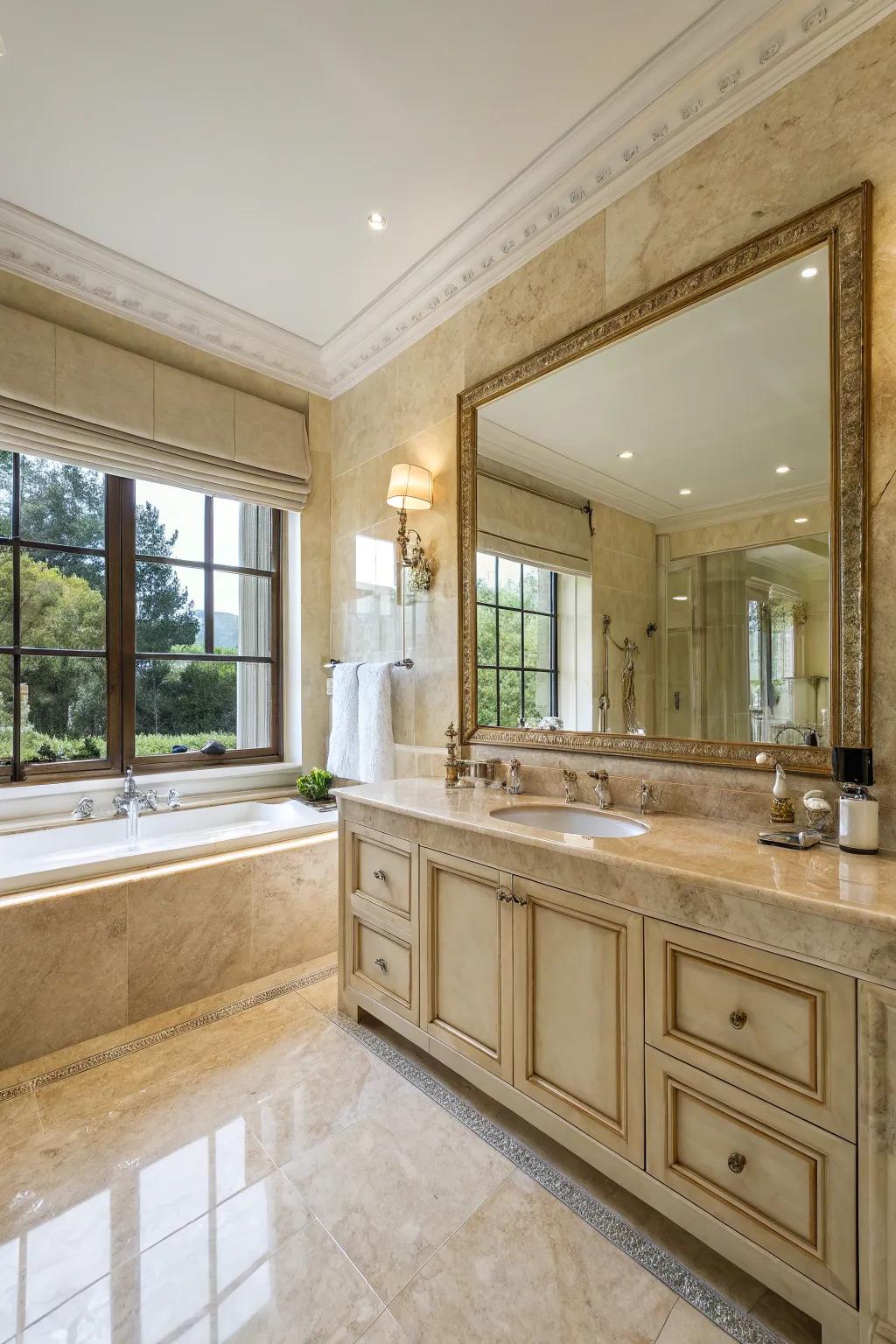 Expansive reflectors paired with ivory dream amplify the sensation of space.