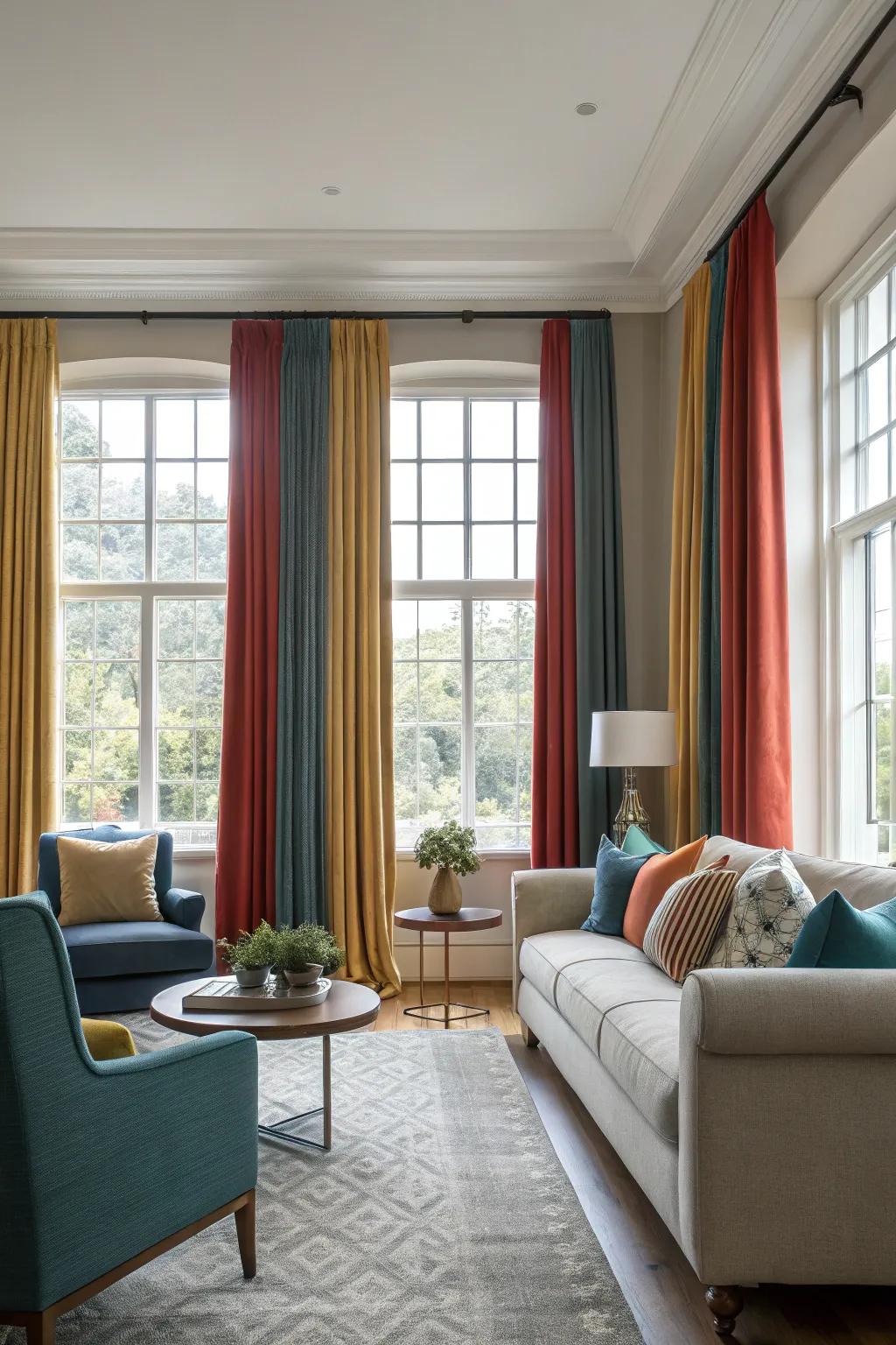 Hue-synchronized drapes improve the overall harmony of a space.