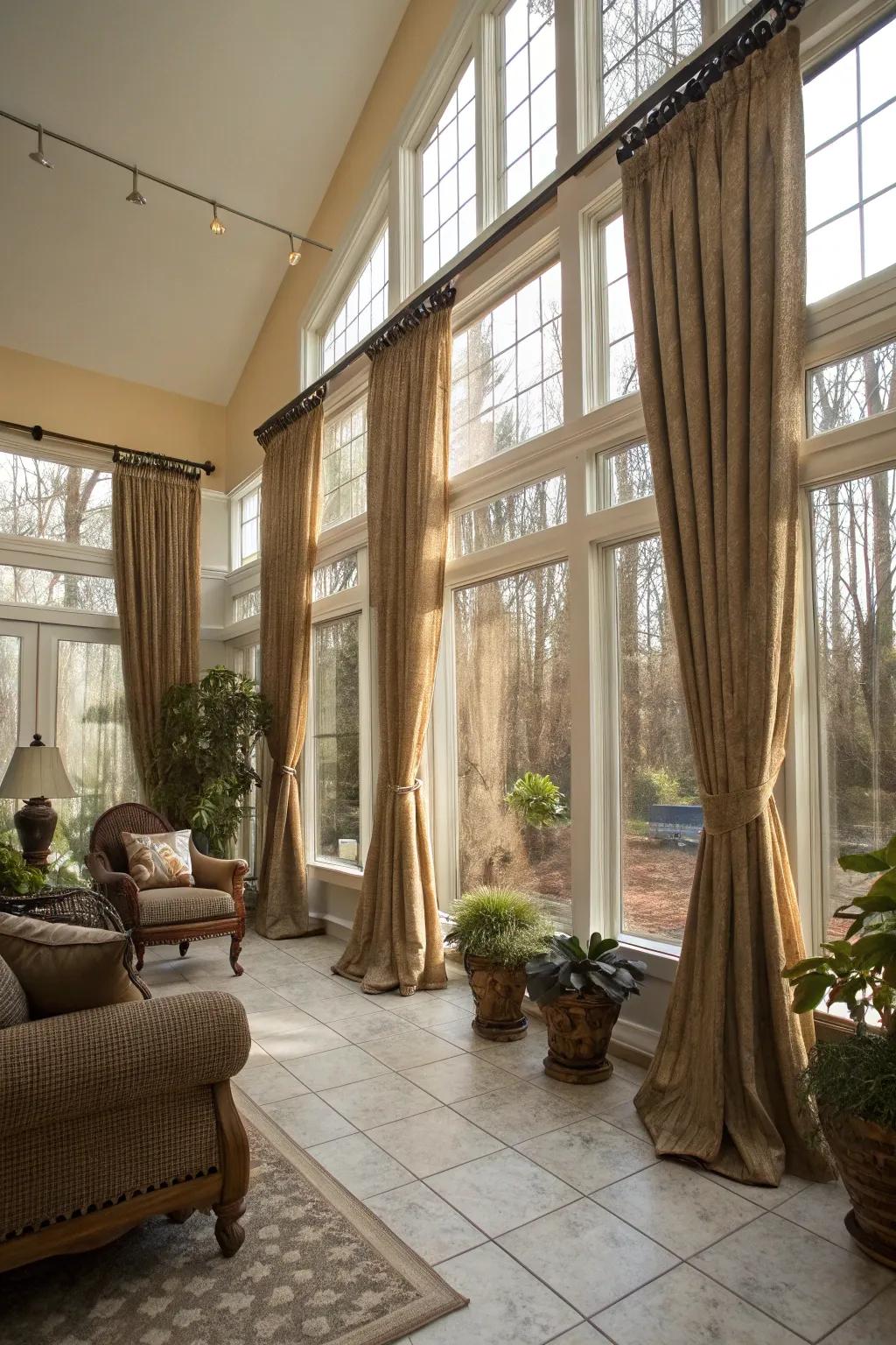 Full-length curtains add an element of grandeur to your sunroom.