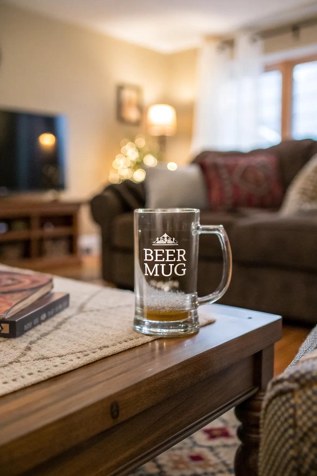 Whimsical sayings on beer mugs create a fun drinking experience.