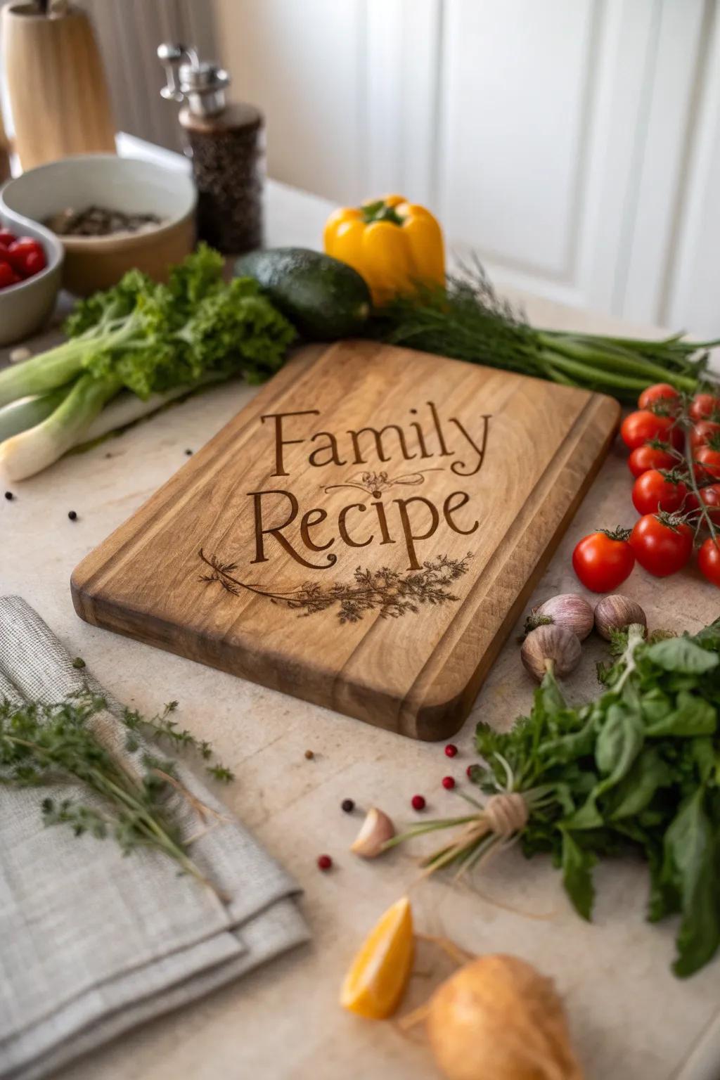 An esteemed engraved cutting board for culinary delights.