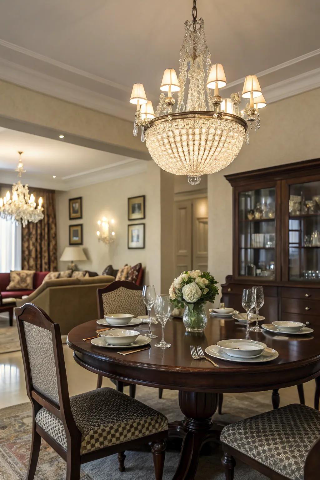 The right lighting enhances the elegance of dark wood.