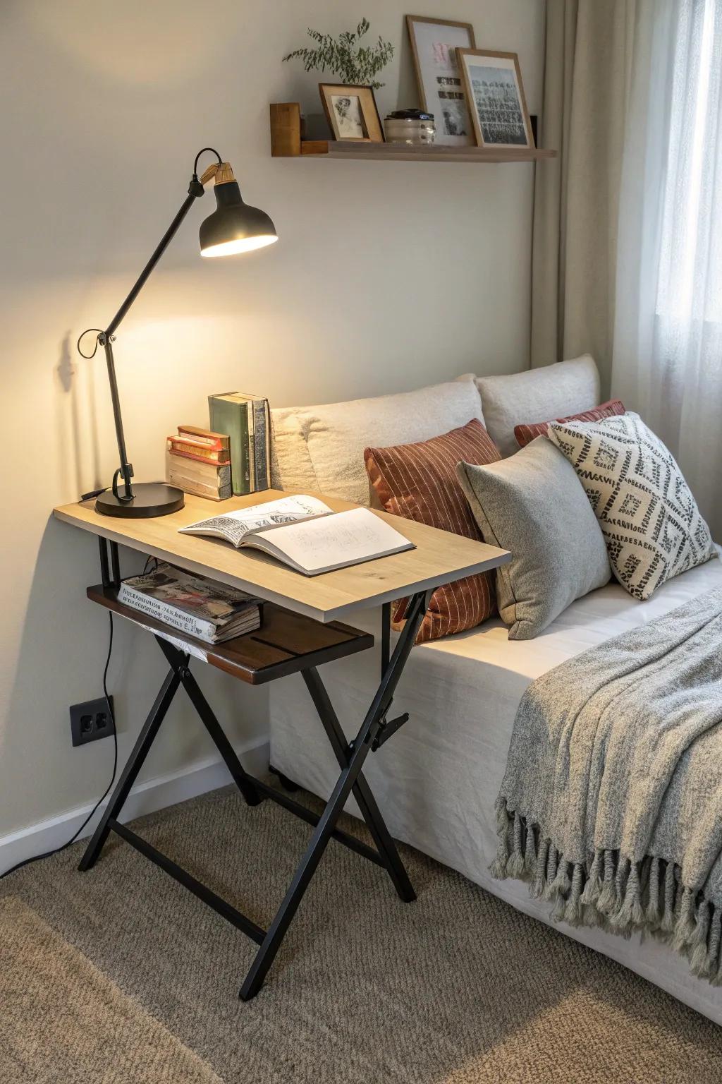 A foldable desk gives you flexibility and works well in a small space.