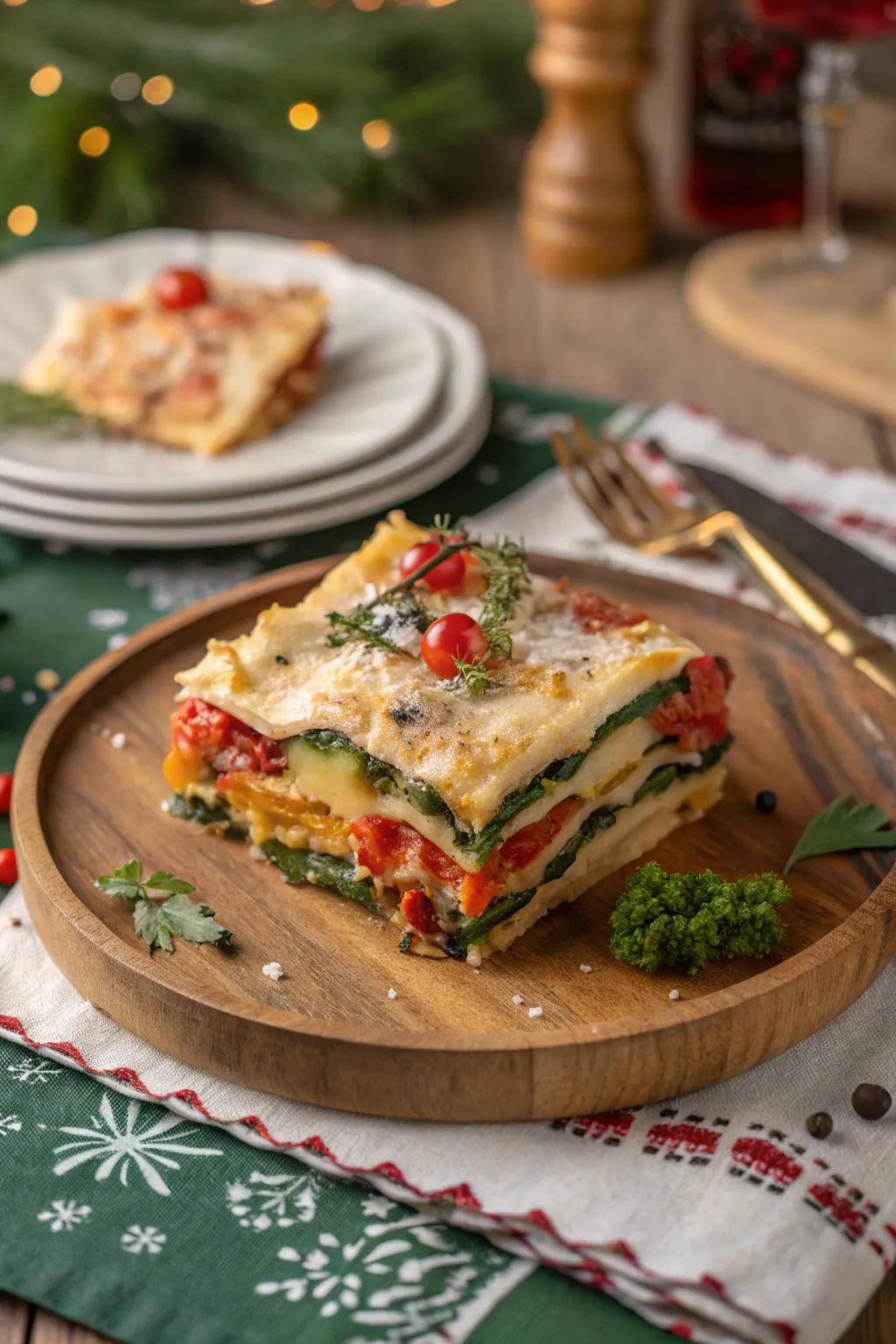 A comforting and hearty veggie layer bake for the holiday period.