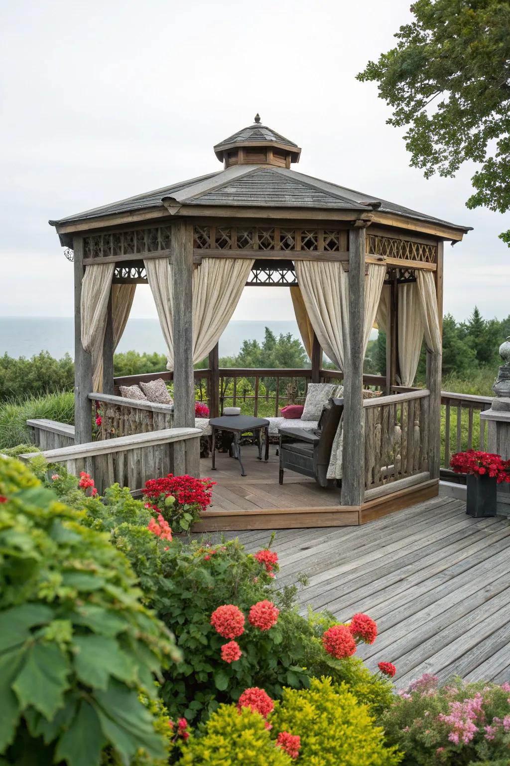 A summerhouse appends polish and safeguard to any deck.