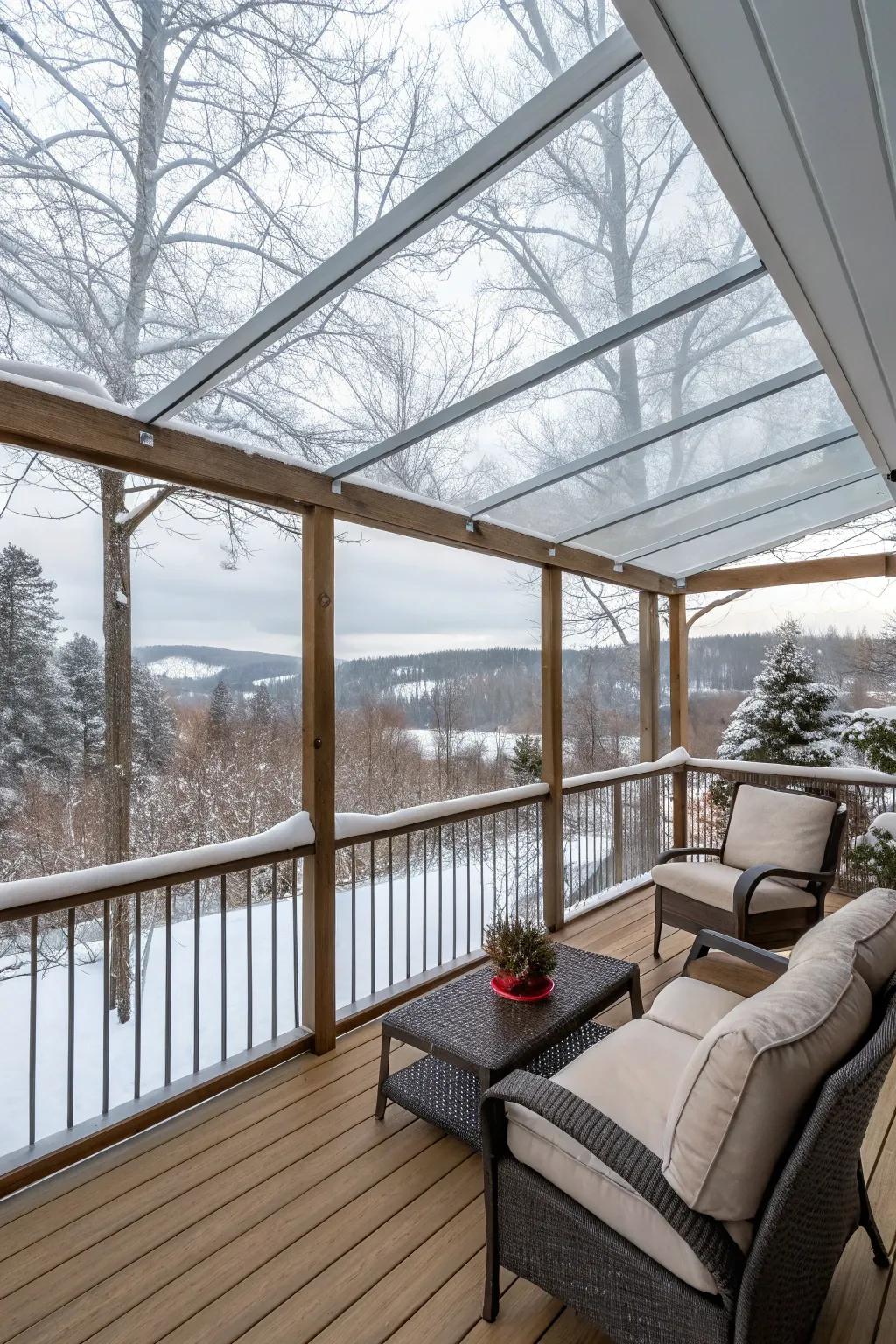 Transparent vinyl panels provide protection without limiting views.