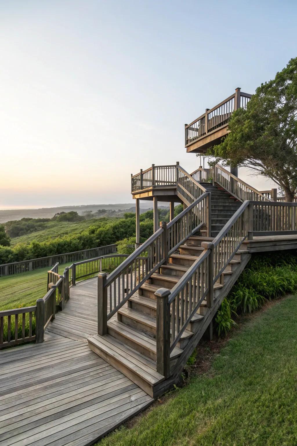Create layers of fun with multi-tiered deck stairs.