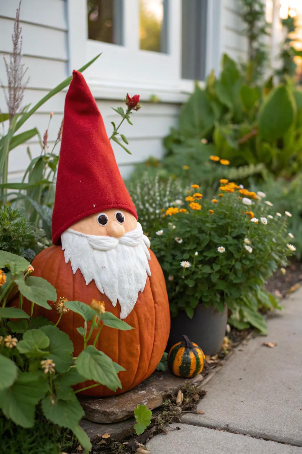 Infuse a touch of magic into your decor with a pumpkin turned garden figure.