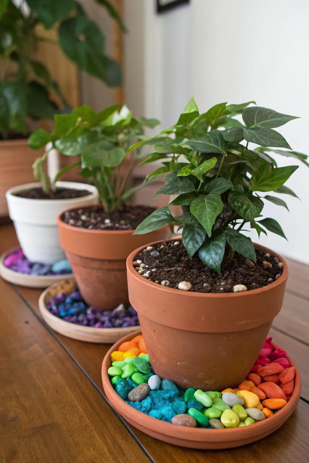Improve your plant presentation with lively stone toppings.