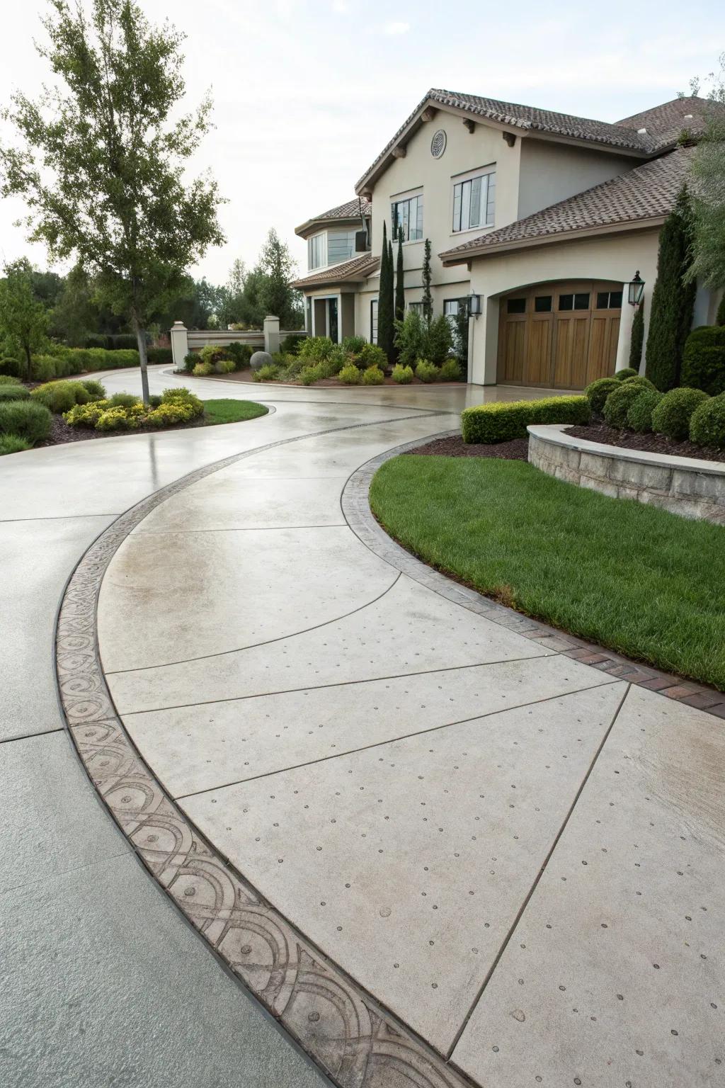 A modern stone finish driveway imparts a contemporary flair to any home with its precise lines and textures.